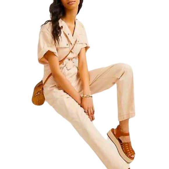 Magali Pascal x Anthropologie Dylan Lg Pink Beige Utility Jumpsuit Coveralls - Picture 10 of 15